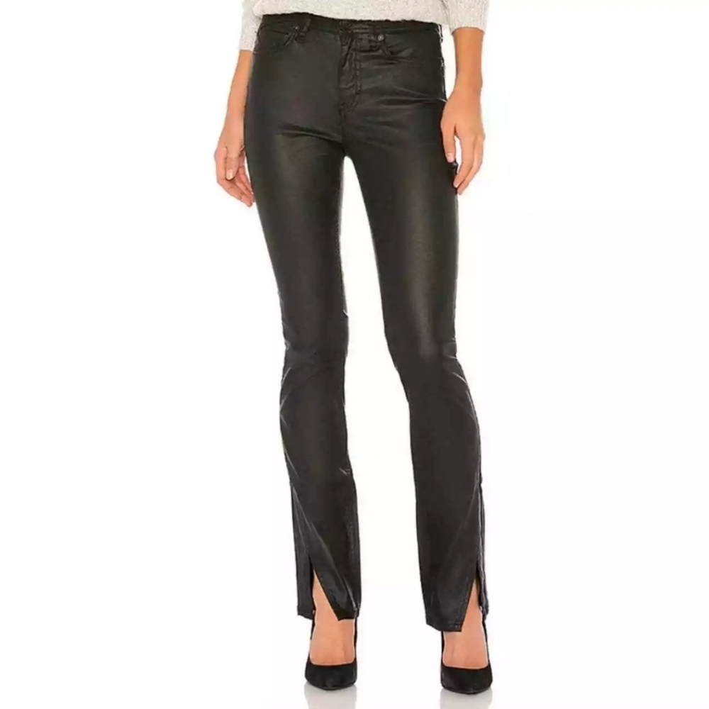 NWOT We The Free People Black Coated‎ Split Hem Grunge Pants 26